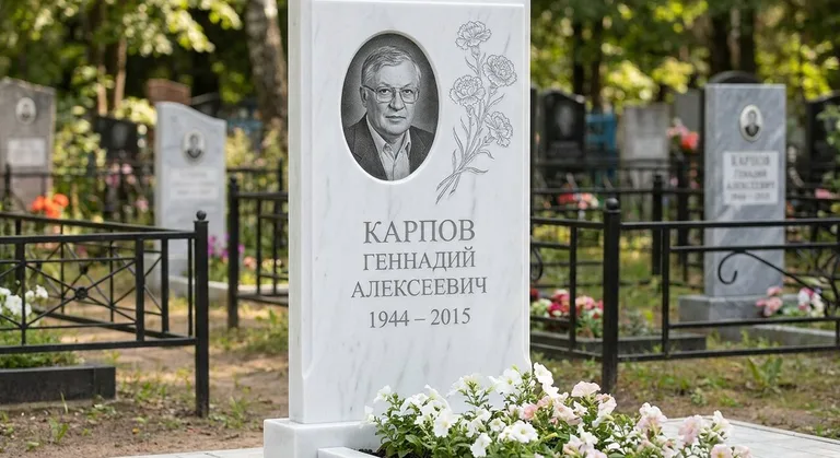 Памятник с гравировкой гвоздик — выполненная работа «Карпов» в Москве