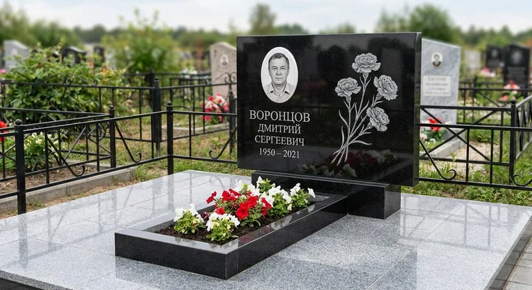 Памятник с гравировкой гвоздик — выполненная работа «Воронцов» в Москве