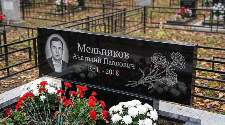 Памятник с гравировкой гвоздик — выполненная работа «Мельников» в Москве