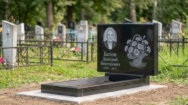 Памятник с гравировкой гвоздик — выполненная работа «Белов» в Москве