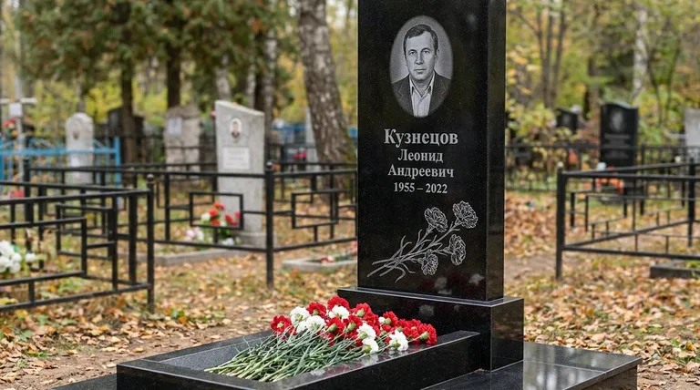 Памятник с гравировкой гвоздик — выполненная работа «Кузнецов» в Москве