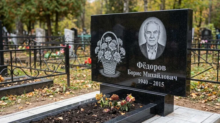 Памятник с гравировкой гвоздик — выполненная работа «Фёдоров» в Москве