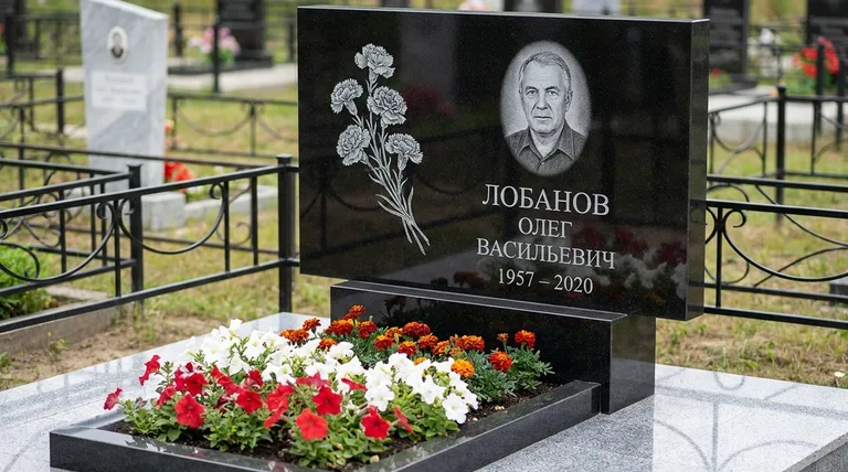 Памятник с гравировкой гвоздик — выполненная работа «Лобанов» в Москве