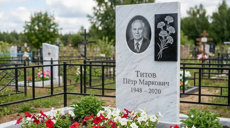 Памятник с гравировкой гвоздик — выполненная работа «Титов» в Москве