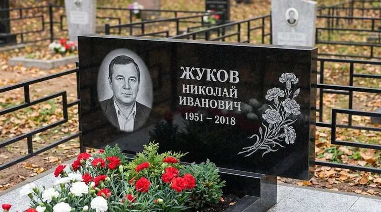 Памятник с гравировкой гвоздик — выполненная работа «Жуков» в Москве