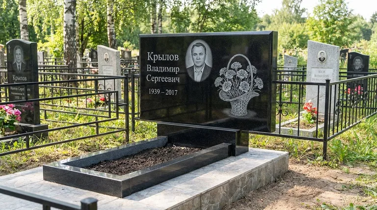 Памятник с гравировкой гвоздик — выполненная работа «Крылов» в Москве