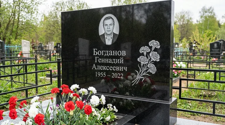 Памятник с гравировкой гвоздик — выполненная работа «Богданов» в Москве