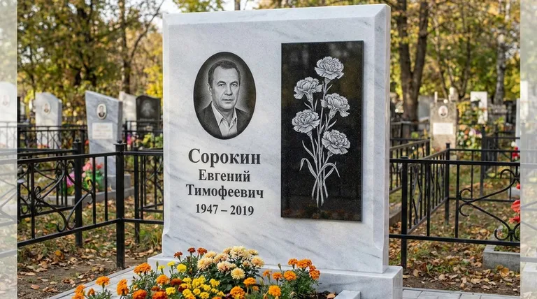 Памятник с гравировкой гвоздик — выполненная работа «Сорокин» в Москве