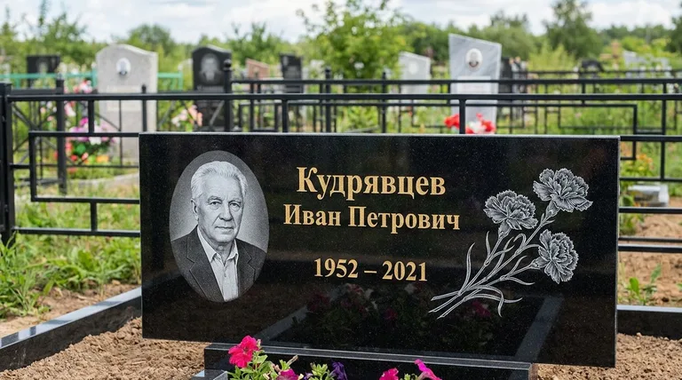 Памятник с гравировкой гвоздик — выполненная работа «Кудрявцев» в Москве