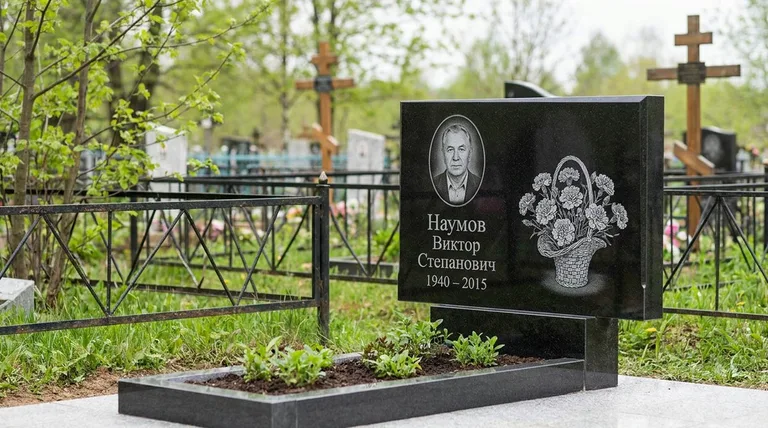 Памятник с гравировкой гвоздик — выполненная работа «Наумов» в Москве