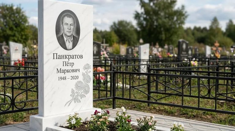 Памятник с гравировкой хризантем — выполненная работа «Панкратов» в Москве