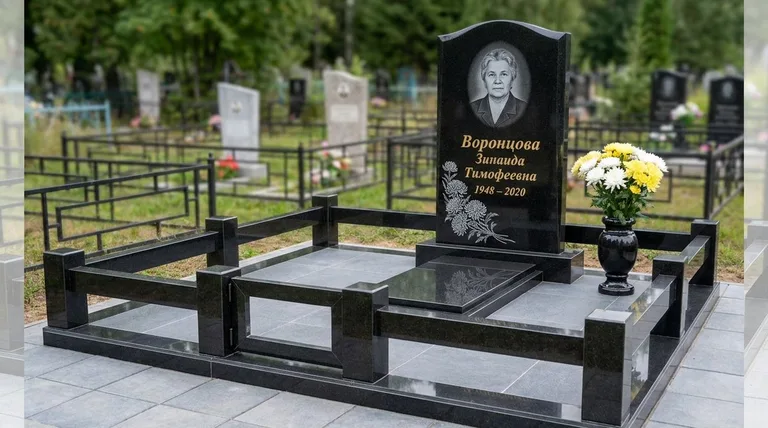 Памятник с гравировкой хризантем — выполненная работа «Воронцова» в Москве