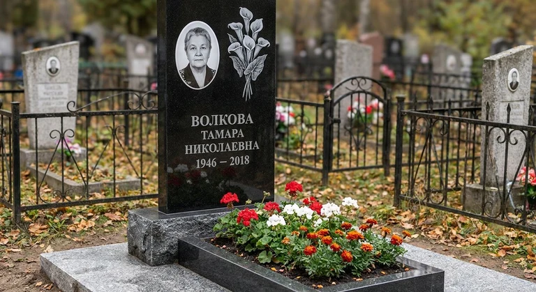 Гравировка калл на памятник в Москве — пример работы на граните