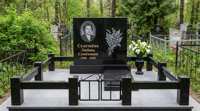 Памятник с гравировкой ландышей — выполненная работа «Селезнёва» в Москве