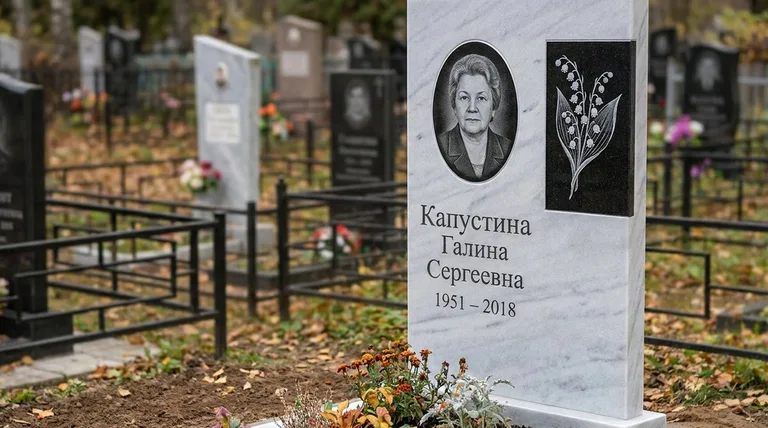 Памятник с гравировкой ландышей — выполненная работа «Капустина» в Москве