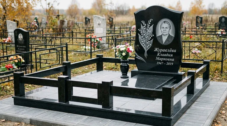 Памятник с гравировкой ландышей — выполненная работа «Журавлёва» в Москве