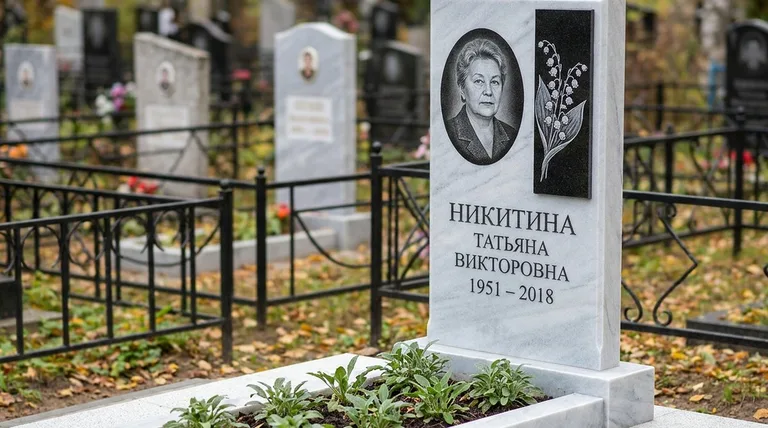 Памятник с гравировкой ландышей — выполненная работа «Никитина» в Москве