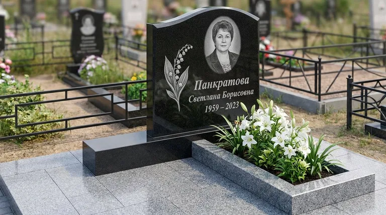 Памятник с гравировкой ландышей — выполненная работа «Панкратова» в Москве