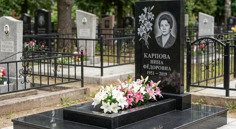 Памятник с гравировкой лилий — выполненная работа «Карпова» в Москве