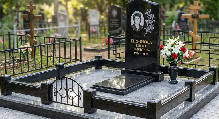 Памятник с гравировкой лилий — выполненная работа «Тихонова» в Москве