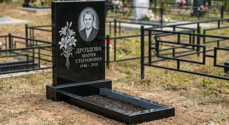Памятник с гравировкой лилий — выполненная работа «Дроздова» в Москве