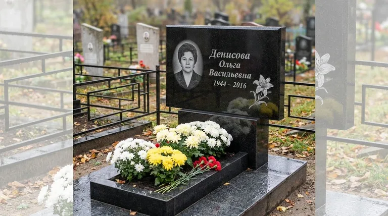 Памятник с гравировкой лилий — выполненная работа «Денисова» в Москве