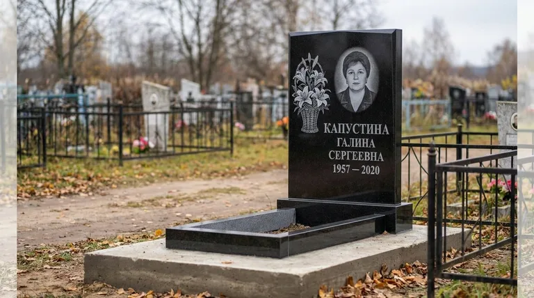 Памятник с гравировкой лилий — выполненная работа «Капустина» в Москве
