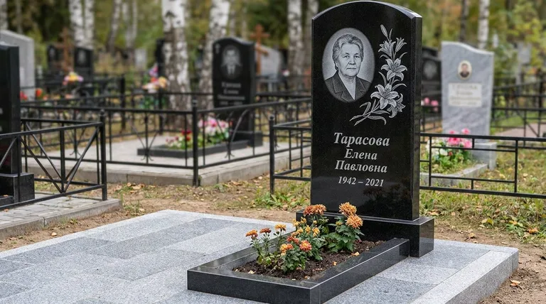 Памятник с гравировкой лилий — выполненная работа «Тарасова» в Москве