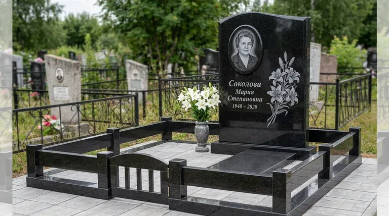 Памятник с гравировкой лилий — выполненная работа «Соколова» в Москве