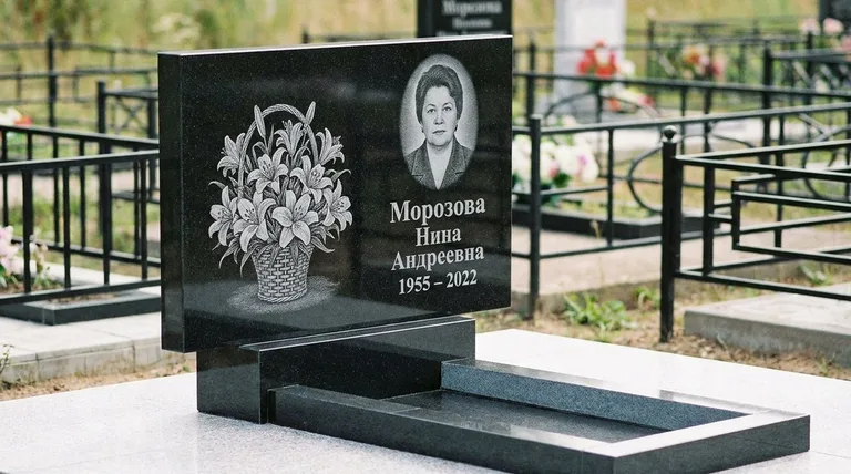 Памятник с гравировкой лилий — выполненная работа «Морозова» в Москве