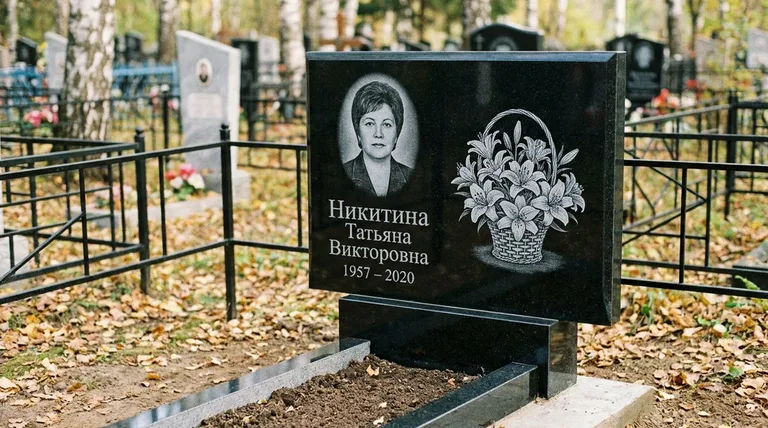 Памятник с гравировкой лилий — выполненная работа «Никитина» в Москве