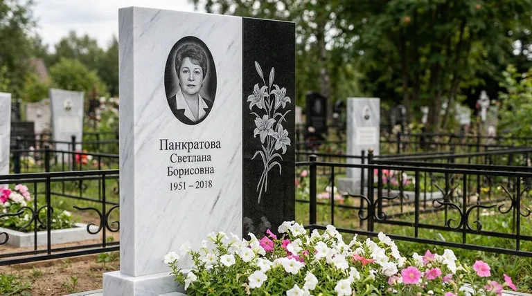 Памятник с гравировкой лилий — выполненная работа «Панкратова» в Москве