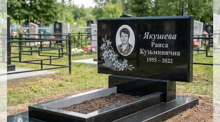 Памятник с гравировкой лилий — выполненная работа «Якушева» в Москве