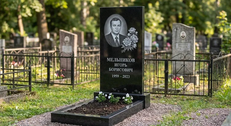 Памятник с гравировкой пионов — выполненная работа «Мельников» в Москве