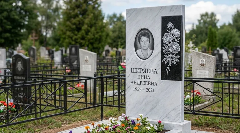 Памятник с гравировкой пионов — выполненная работа «Ширяева» в Москве