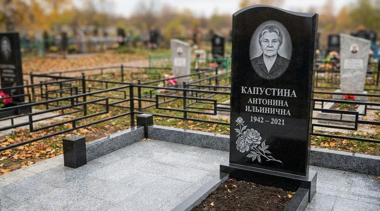 Памятник с гравировкой пионов — выполненная работа «Капустина» в Москве