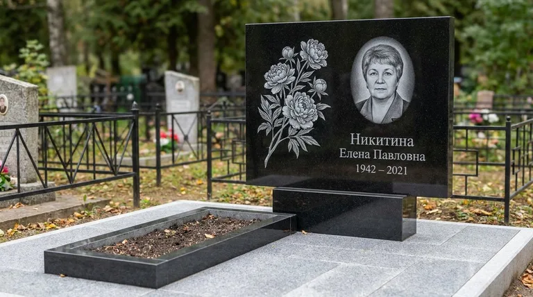 Памятник с гравировкой пионов — выполненная работа «Никитина» в Москве