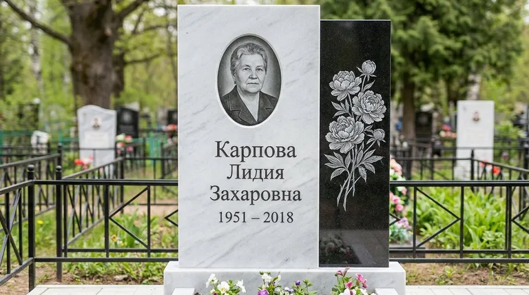 Памятник с гравировкой пионов — выполненная работа «Карпова» в Москве