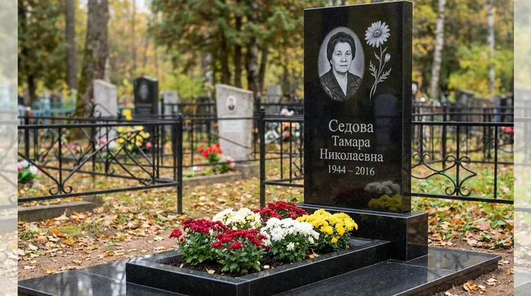 Памятник с гравировкой ромашек — выполненная работа «Седова» в Москве