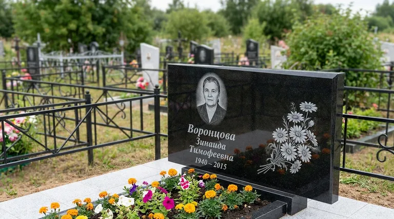 Памятник с гравировкой ромашек — выполненная работа «Воронцова» в Москве