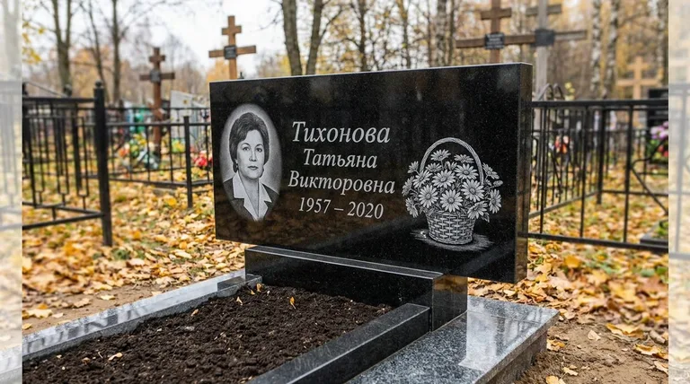 Памятник с гравировкой ромашек — выполненная работа «Тихонова» в Москве