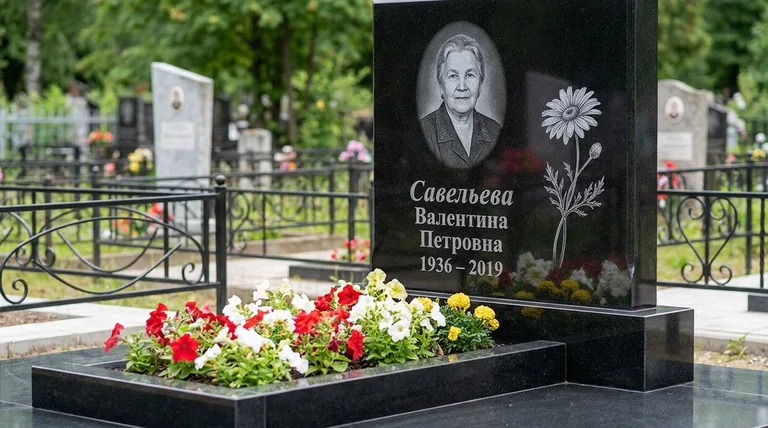 Памятник с гравировкой ромашек — выполненная работа «Савельева» в Москве