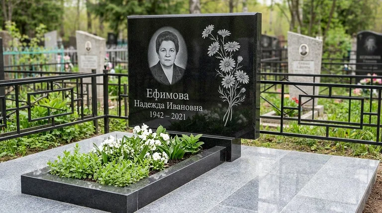Памятник с гравировкой ромашек — выполненная работа «Ефимова» в Москве