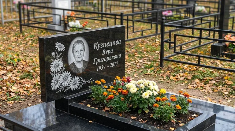 Памятник с гравировкой ромашек — выполненная работа «Кузнецова» в Москве