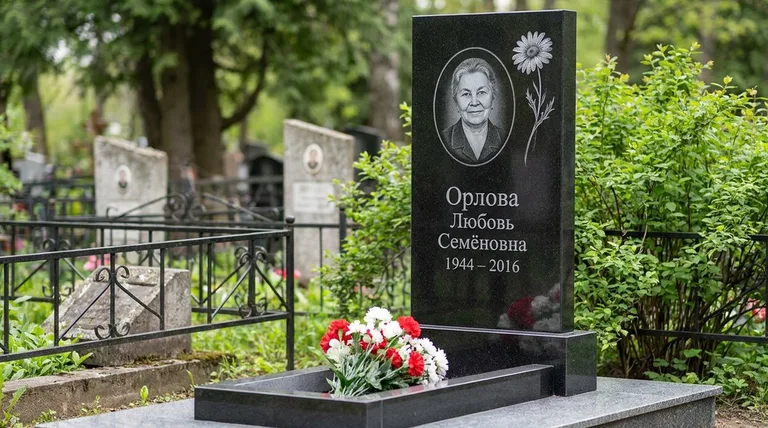 Памятник с гравировкой ромашек — выполненная работа «Орлова» в Москве