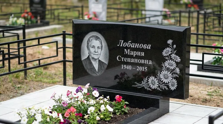 Памятник с гравировкой ромашек — выполненная работа «Лобанова» в Москве