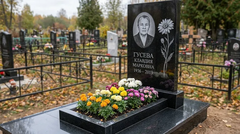 Памятник с гравировкой ромашек — выполненная работа «Гусева» в Москве