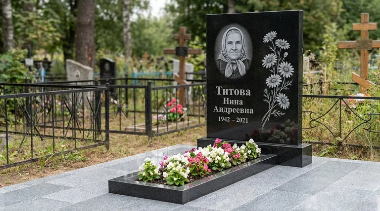 Памятник с гравировкой ромашек — выполненная работа «Титова» в Москве