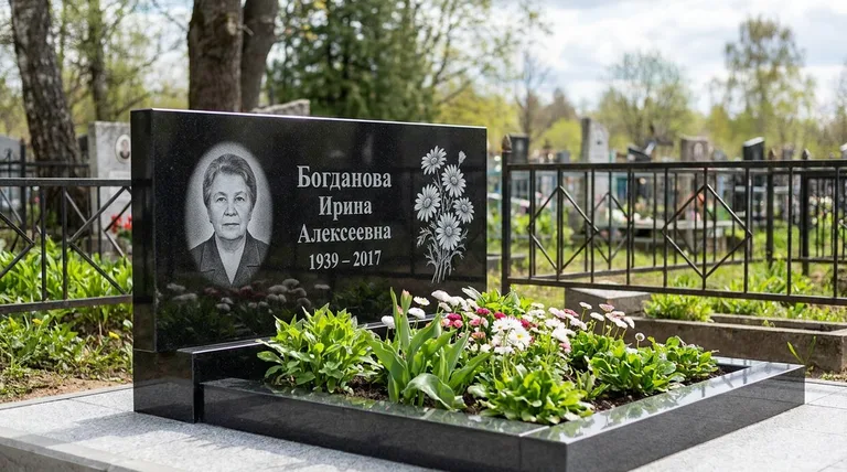 Памятник с гравировкой ромашек — выполненная работа «Богданова» в Москве