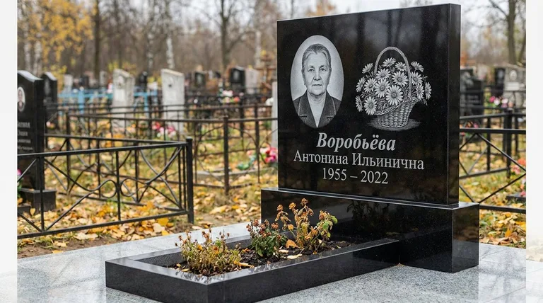 Памятник с гравировкой ромашек — выполненная работа «Воробьёва» в Москве